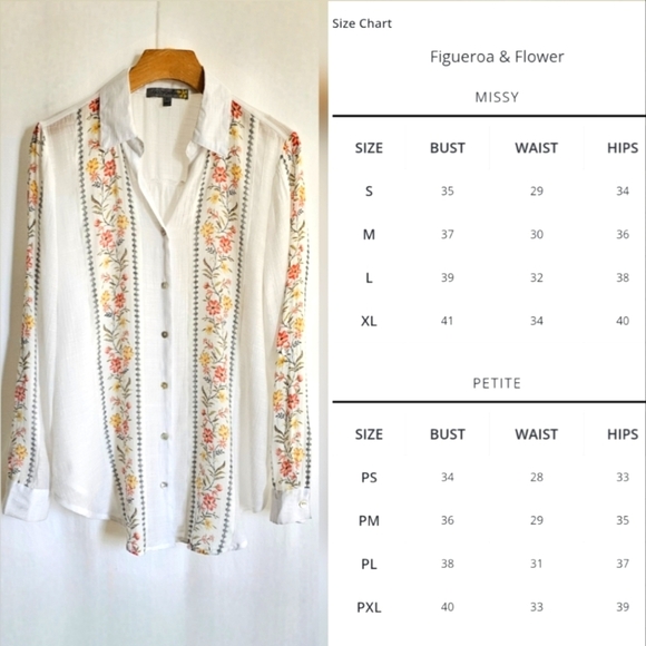 Figueroa & Flower White Long Sleeve Floral Print Button Blouse - Picture 16 of 16